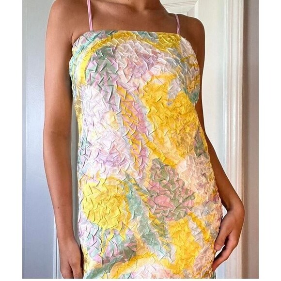 Urban Outfitters Cactus Rose Tie Back Slip Mini Dress Lines Pastels Size M - Picture 1 of 7